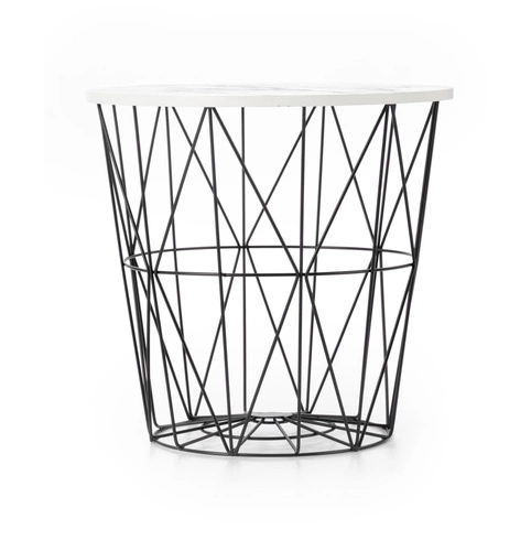 Konferenční stolek Rissa kulatý bílý mramor moderní s úložným prostorem do obýváku Intesi 42 cm