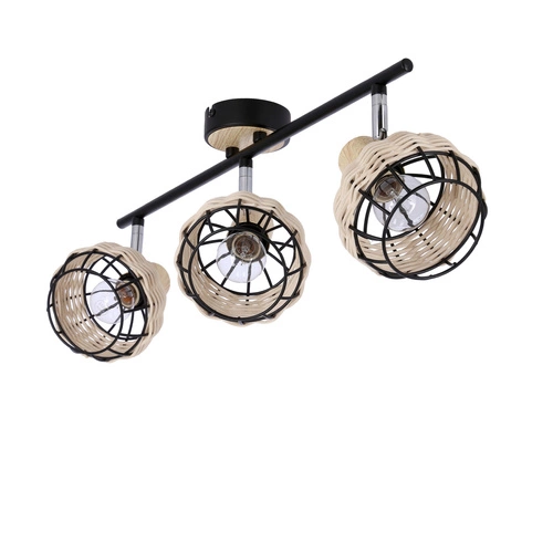 Stropní lampa Taiga černá+dřevo 3x40W E14 stínidlo černá+dřevo