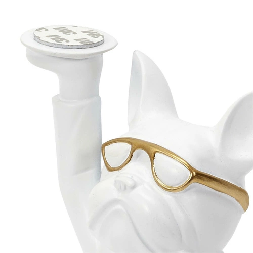 Dekorativní organizér buldok bílý se zlatým tácem Intesi do obýváku glamour