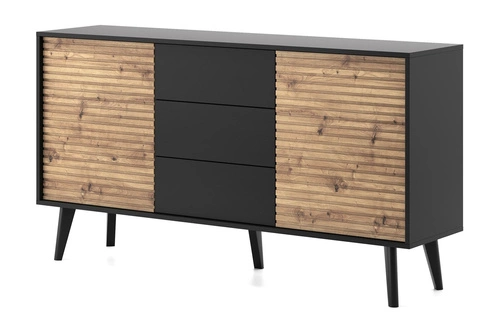 Komoda se zásuvkami Tanga 154 cm černá dub artisan moderní frézovaná do obýváku Intesi