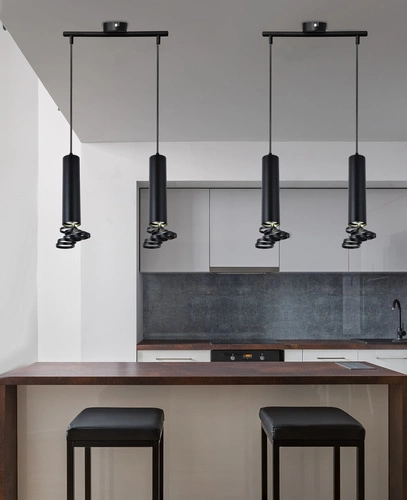 Závěsné svítidlo Tuba černá moderní, 2 světla, nastavitelná, do kuchyně a obýváku, 30 cm