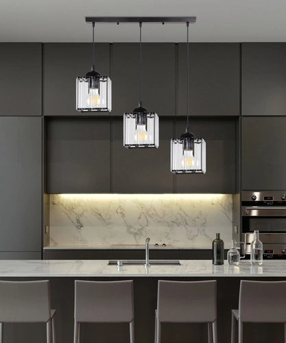 Závěsné svítidlo Glassia černé 3-bodové moderní do obýváku a jídelny s křišťály