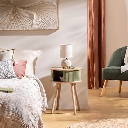 Noční stolek 40 cm boho zelená šalvěj s policí Atmosphera skandinávský rustikální styl