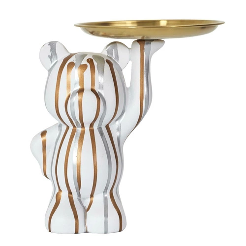 Dekorační figurka medvěd s tácem bílá Intesi moderní do obýváku nebo jako dárek