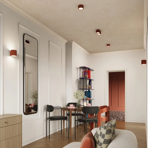 Stropní svítidlo AURA 2 červené minimalistické kulaté do obýváku a kuchyně hliník