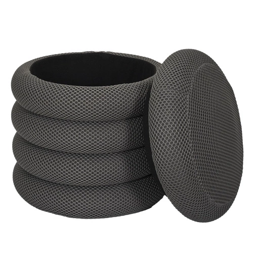 Šedý kulatý taburet se skrytým úložným prostorem moderní do obýváku a ložnice 42 cm