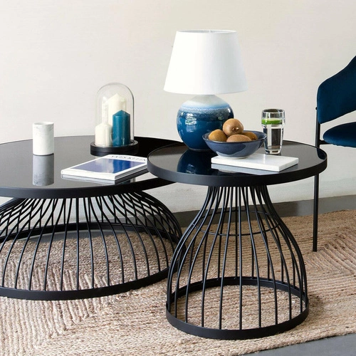 Kulatý konferenční stolek Kushi černý skleněný moderní loftový do obýváku Atmosphera 55 cm