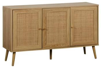 Dřevěná komoda Ballo v boho stylu s ratanovými dvířky na nožkách 115 cm do obýváku Intesi