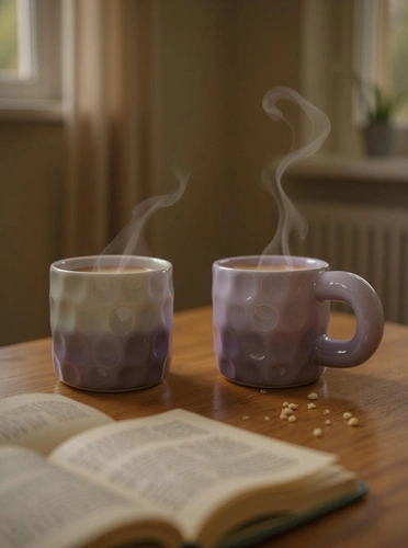 Keramický hrnek Chubby Intesi fialový 330ml na kávu a čaj s velkým ouškem