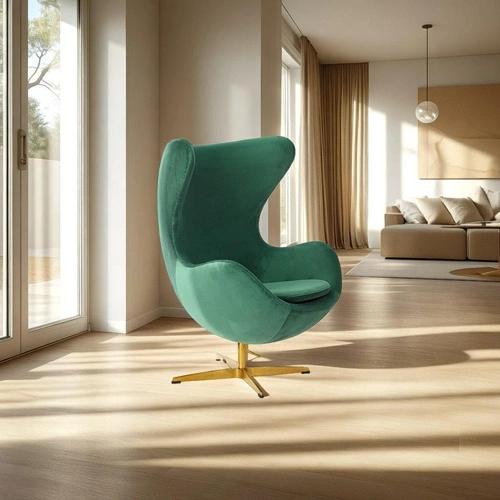 Křeslo Egg Velvet zelené / zlatý podstavec