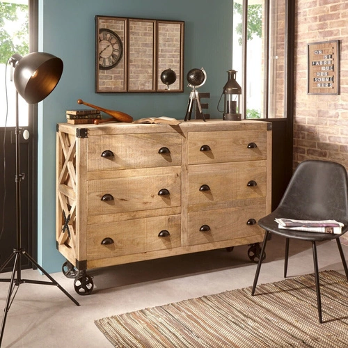 Rustikální dřevěná komoda Silas mango 150 cm se zásuvkami do obýváku Atmosphera