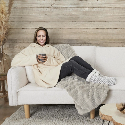 Zateplená mikina / snuddie s kapsou béžová