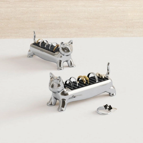 Umbra Ali Cat chromovaný organizér na prsteny sametový stojánek na šperky