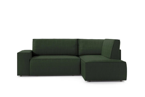 Rohová rozkládací pohovka Molde L pravá, manšestrová, tmavě modrá s úložným prostorem do obýváku