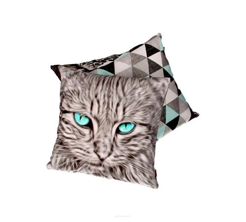 Dekorační polštář Mouton s potiskem kočky sametový antialergenní do obýváku šedý