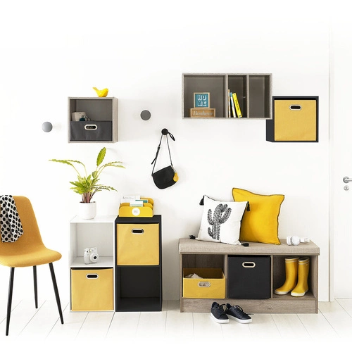 Čalouněná lavice s policemi Kali přírodní skandinávská do předsíně a ložnice 105 cm