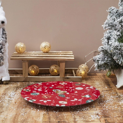 Intesi kulatá otočná skleněná servírovací tác na dort červená 28 cm dekorativní