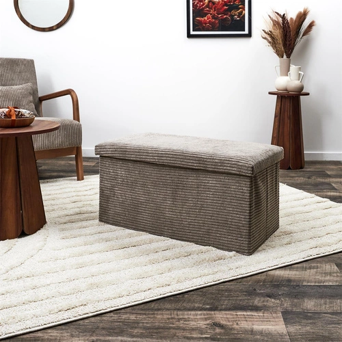 Šedý skládací taburet Medford z manšestru s úložným prostorem do předsíně a ložnice 76 cm