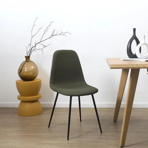 Čalouněná židle Pori zelená khaki Intesi do jídelny moderní s černými kovovými nohami