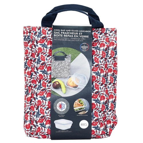 Intesi Skleněný lunchbox s termo taškou do práce i školy, snadné čištění, červený