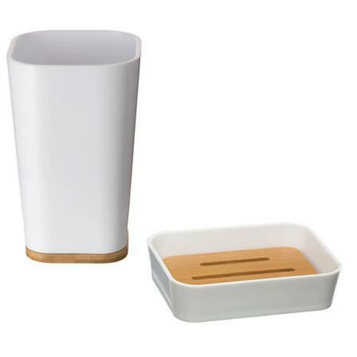 Bílý bambusový kelímek na zubní kartáčky Natureo ve skandinávském stylu do koupelny 5five