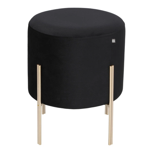 Černý sametový taburet Living Velvet na zlatých nohách kulatý do obýváku ve stylu glamour