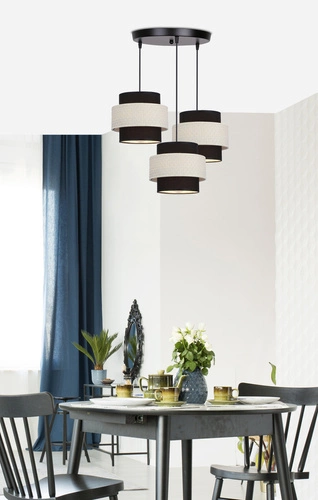 Závěsné svítidlo Benta černé s ratanem 3bodové do obýváku a jídelny, nastavitelné