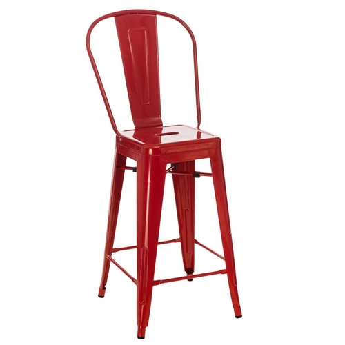Barová židle Paris Back červená kovová s opěrkou 66 cm industriální do kuchyně D2.DESIGN