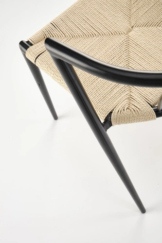 Kovová jídelní židle Tamara Intesi moderní černá s přírodním sedákem z provazu