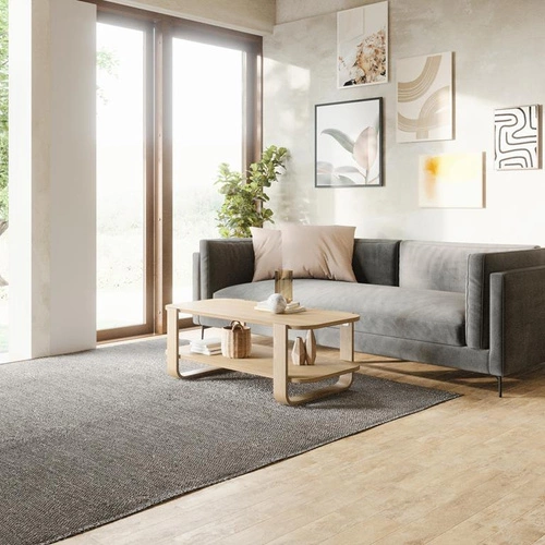 Dřevěný obdélníkový konferenční stolek Bellwood s policí ve skandinávském stylu do obývacího pokoje