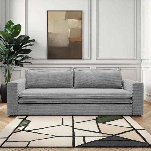 Rozkládací pohovka s funkcí spaní Ulnes světlá šedá manšestrová 3místná do obýváku