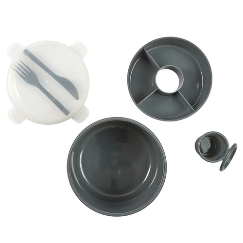 Lunchbox Round Intesi 1,4 l antracitový s přihrádkami a příbory do práce nebo školy