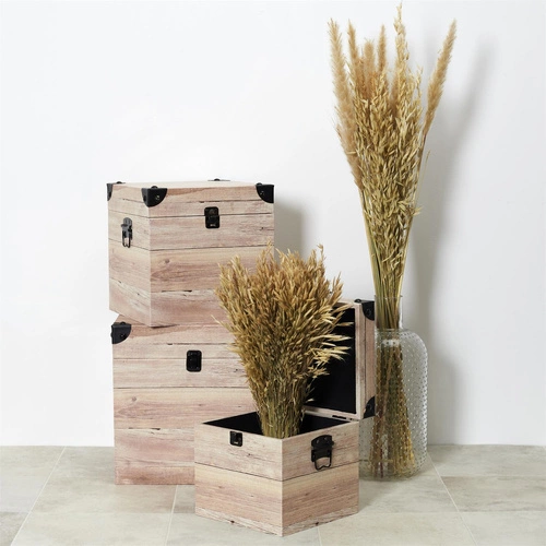 Intesi sada 3 dekoračních čtvercových boxů s dřevěným efektem do boho ložnice