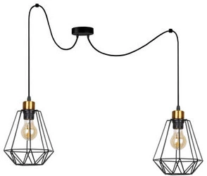 Primo p závěsná lampa černá+zlatá 2x60W E27 stínítko černé