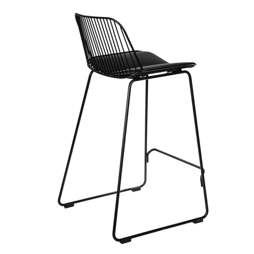 Barová židle Dill Low černá s opěrkou, kovová s ekokůží, industriální do kuchyně 66 cm Intesi