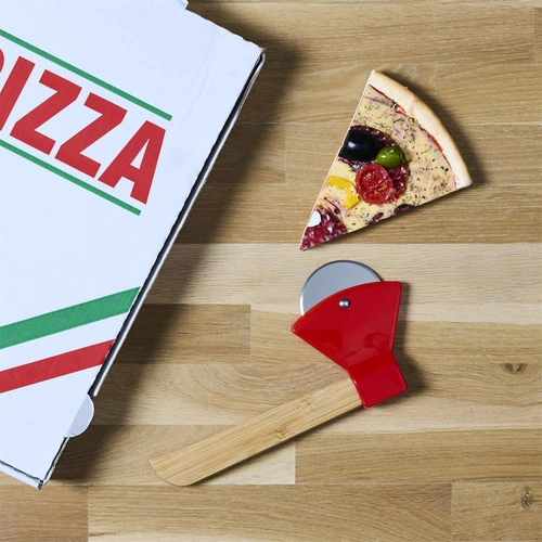 Intesi Kuchyňský bambusový dekorativní nůž na pizzu Sekyrka červený
