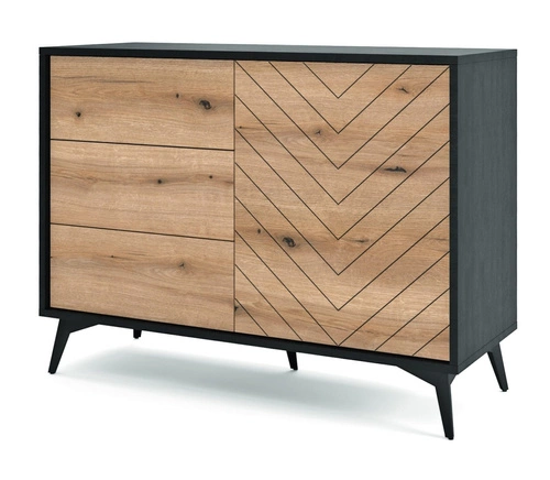 Komoda Fargo 104 cm se zásuvkami s rybí kostí, skandinávská komoda do obýváku na nožkách