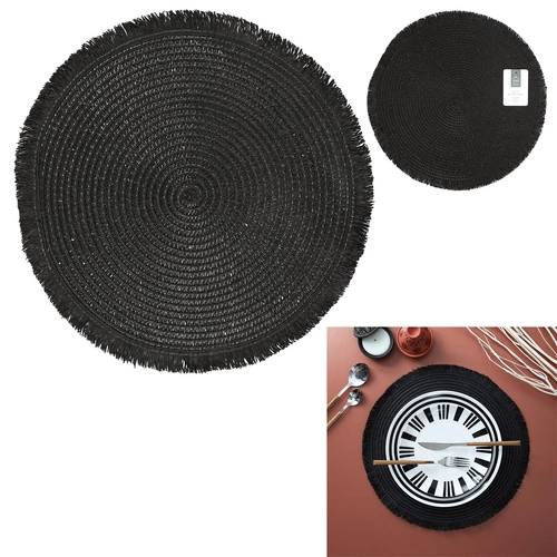 Intesi černá kulatá prostírka pod talíř boho 38 cm moderní na jídelní stůl