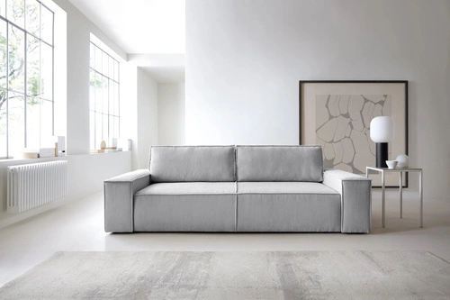 Rozkládací pohovka Molde šedý manšestr s úložným prostorem skandinávský styl do obýváku