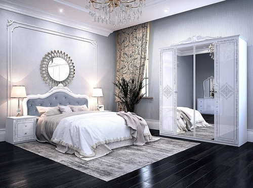 Čalouněná postel Diamante 160x200 bílá glamour s vysokým prošívaným čelem do ložnice