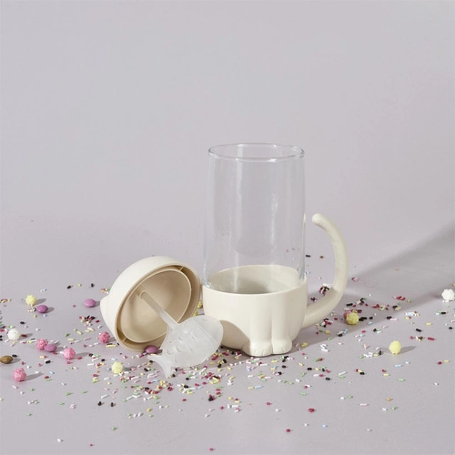 Skleněný hrnek Kawaii s filtrem kočička s rybičkou 300ml na čaj Intesi moderní