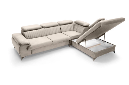 Rohová rozkládací sedačka Lund L pravá béžová moderní do obýváku s úložným prostorem