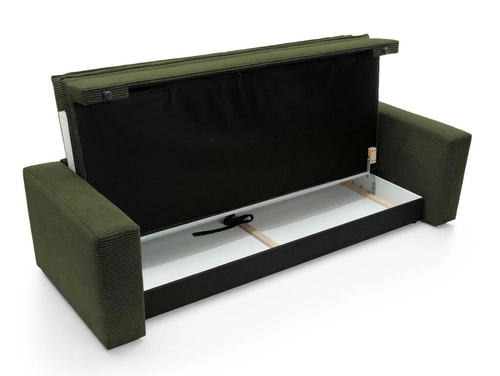 Rozkládací pohovka s úložným prostorem Ulnes 3místná manšestrová olivová do obýváku na spaní