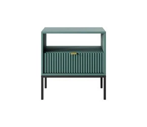 Noční stolek Delicious Intesi zelený, s černými nohami, 54 cm, s drážkovanou přední částí a zásuvkou do ložnice a obýváku