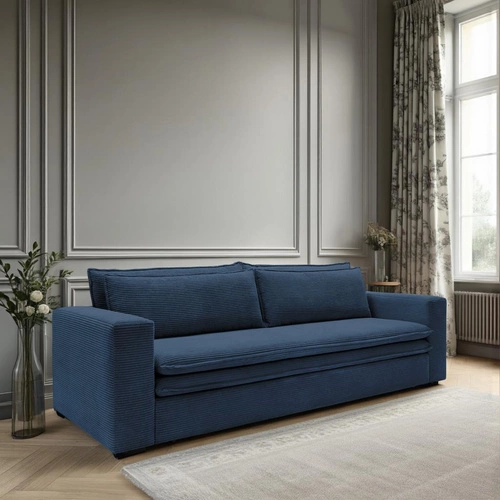 Rozkládací pohovka s úložným prostorem Ulnes 3místná modrý manšestr do obýváku na spaní