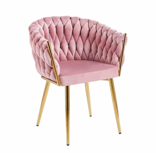 Čalouněná jídelní židle Malaya Velvet Intesi růžová s područkami ve stylu glamour na zlatých nohách