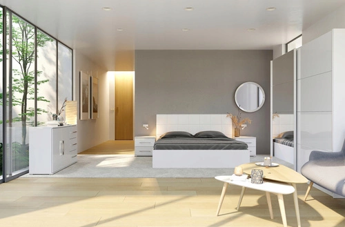 Šatní skříň s posuvnými dveřmi Flory s zrcadlem 250 cm bílý lesk moderní do ložnice