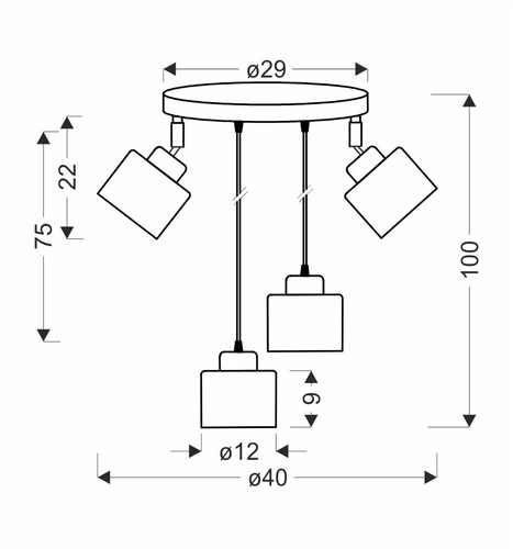 Závěsné svítidlo Wama černé 4bodové nastavitelné do obýváku a nad stůl moderní kovové