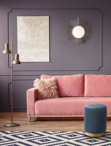 Okrúhlý taburet Kung L modrý sametový glamour do obývacího pokoje a předsíně 35x42,5 cm