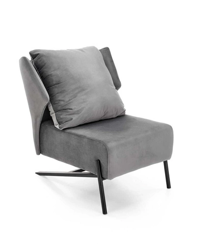 Odpočinkové křeslo Varis šedý samet skandinávský do obýváku Intesi elegantní a pohodlný